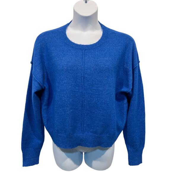 Gianni Bini GB Womens XL Solid Knit Crew Neck Blouson Sleeve Sweater Blue - Picture 1 of 10